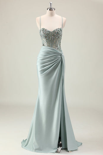 Dark Navy Mermaid Sparkly Sequins Prom Dress with Slit