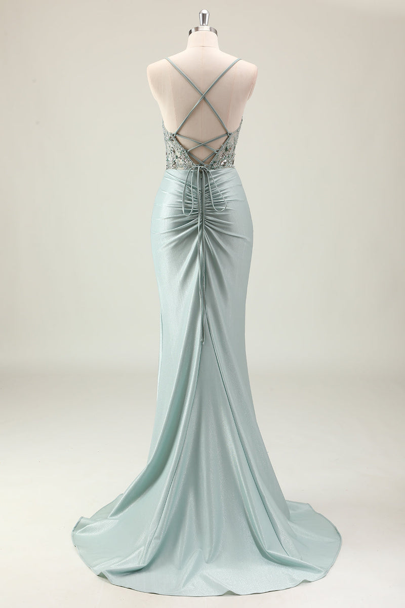Load image into Gallery viewer, Dark Navy Mermaid Sparkly Sequins Prom Dress with Slit