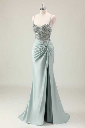 Dark Navy Mermaid Sparkly Sequins Prom Dress with Slit