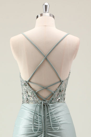 Dark Navy Mermaid Sparkly Sequins Prom Dress with Slit