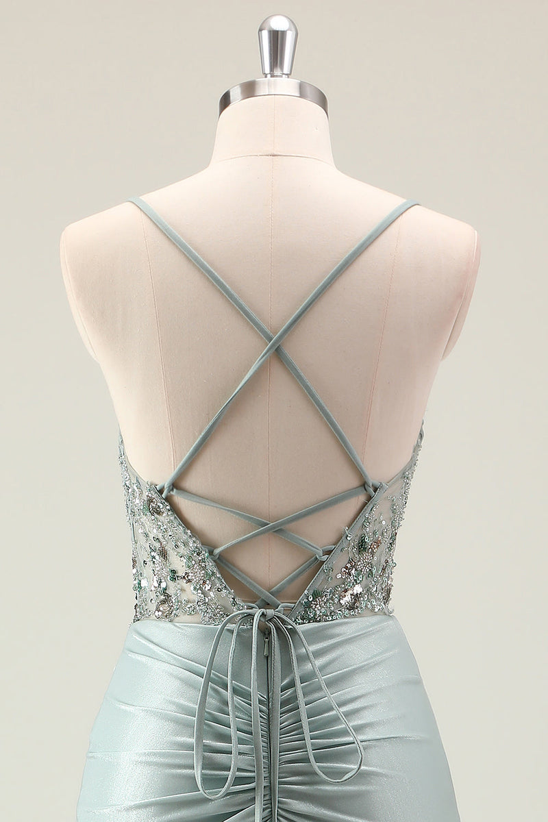 Load image into Gallery viewer, Dark Navy Mermaid Sparkly Sequins Prom Dress with Slit