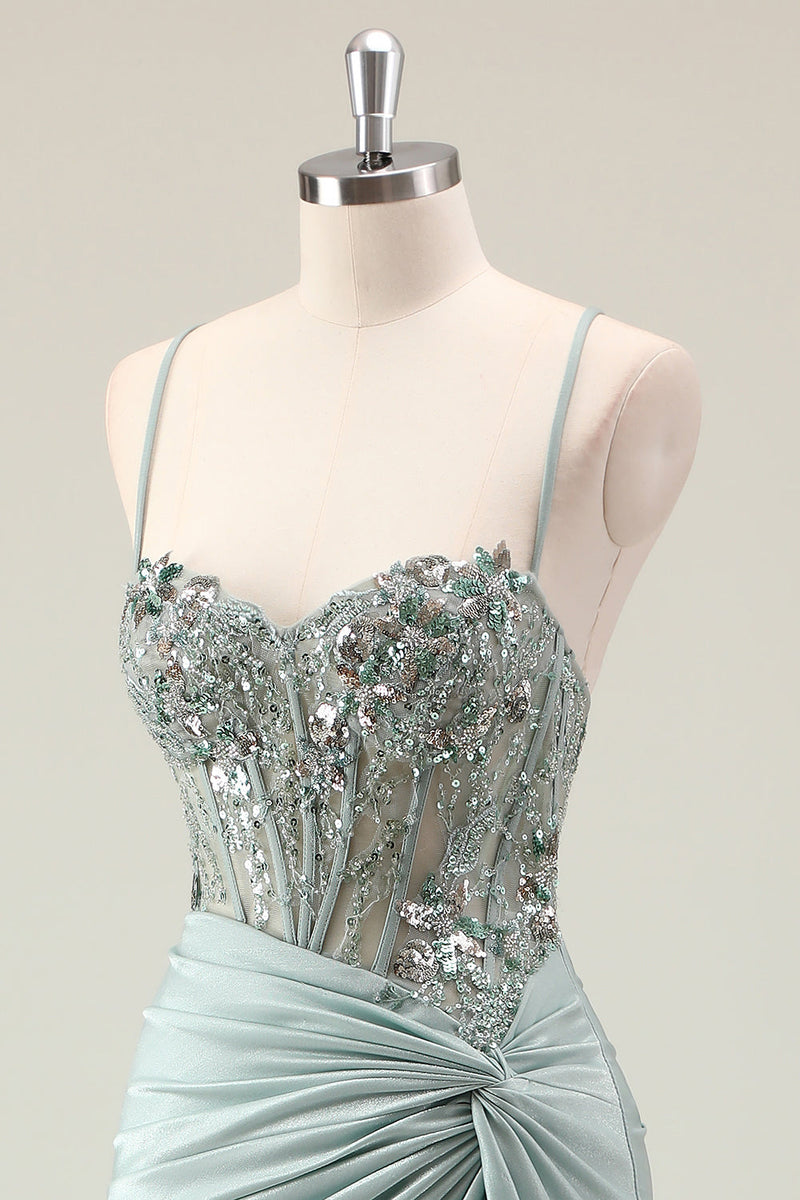 Load image into Gallery viewer, Dark Navy Mermaid Sparkly Sequins Prom Dress with Slit