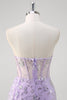 Load image into Gallery viewer, Light Purple Strapless Mermaid Corset Sequin Prom Dress With Slit