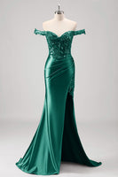Load image into Gallery viewer, Off The Shoulder Grey Green Mermaid Sequin Metallic Prom Dress