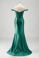 Load image into Gallery viewer, Off The Shoulder Grey Green Mermaid Sequin Metallic Prom Dress