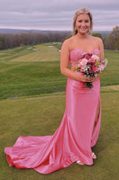 Load image into Gallery viewer, Royal Blue Corset Strapless Mermaid Long Prom Dress with Slit