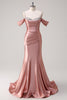 Load image into Gallery viewer, Golden Mermaid Cold Shoulder Sequined Ruched Long Prom Dress