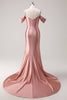 Load image into Gallery viewer, Golden Mermaid Cold Shoulder Sequined Ruched Long Prom Dress