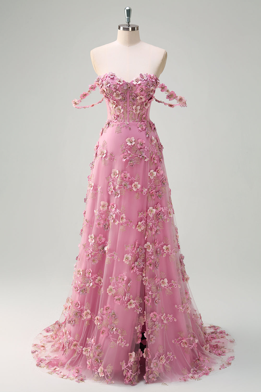 Off The Shoulder Taro Purple A Line Applique Long Prom Dress