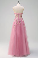 Load image into Gallery viewer, Taro Purple A Line Strapless 3D Flower Corset Prom Dress