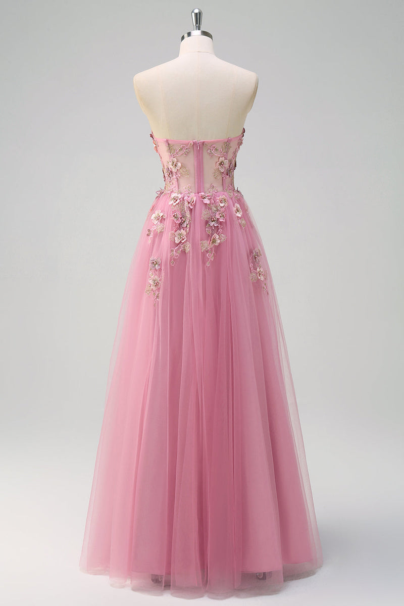Load image into Gallery viewer, Taro Purple A Line Strapless 3D Flower Corset Prom Dress