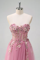 Load image into Gallery viewer, Taro Purple A Line Strapless 3D Flower Corset Prom Dress