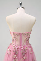 Load image into Gallery viewer, Taro Purple A Line Strapless 3D Flower Corset Prom Dress