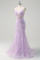 Load image into Gallery viewer, Sparkly Lilac Mermaid Sheer Corset Sequin Prom Dress