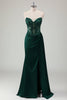 Load image into Gallery viewer, Sparkly Dark Green Mermaid Corset Long Prom Dress with Slit