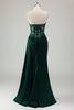 Load image into Gallery viewer, Sparkly Dark Green Mermaid Corset Long Prom Dress with Slit