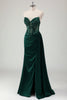 Load image into Gallery viewer, Sparkly Dark Green Mermaid Corset Long Prom Dress with Slit