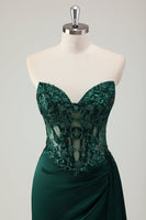 Load image into Gallery viewer, Sparkly Dark Green Mermaid Corset Long Prom Dress with Slit
