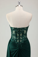 Load image into Gallery viewer, Sparkly Dark Green Mermaid Corset Long Prom Dress with Slit