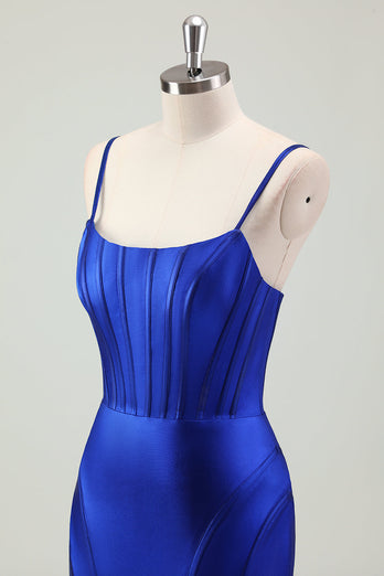 Royal Blue Mermaid Corset Long Prom Dress with Slit