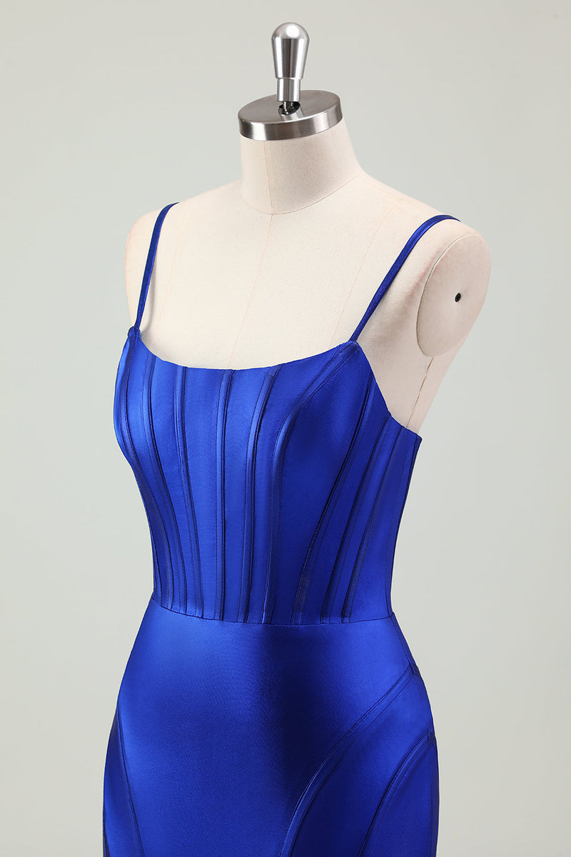 Load image into Gallery viewer, Royal Blue Mermaid Corset Long Prom Dress with Slit