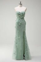 Load image into Gallery viewer, Floral Sage Mermaid Appliqued Long Prom Dress with Slit