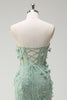 Load image into Gallery viewer, Floral Sage Mermaid Appliqued Long Prom Dress with Slit