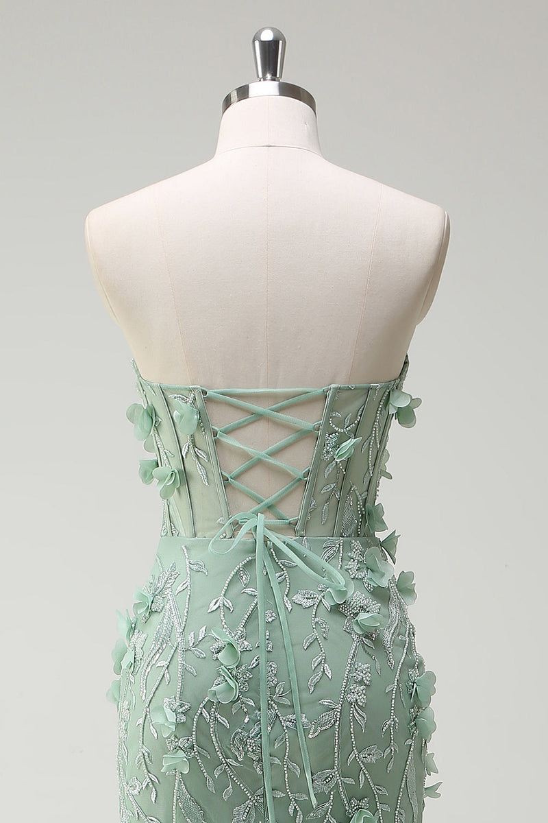 Load image into Gallery viewer, Floral Sage Mermaid Appliqued Long Prom Dress with Slit