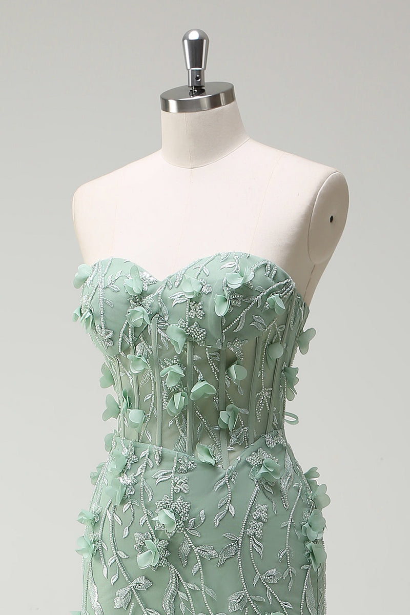 Load image into Gallery viewer, Floral Sage Mermaid Appliqued Long Prom Dress with Slit