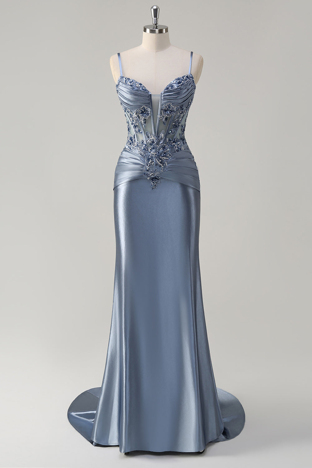 Grey Blue Mermaid Spaghetti Straps Corset Prom Dress