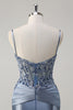 Load image into Gallery viewer, Grey Blue Mermaid Spaghetti Straps Corset Prom Dress