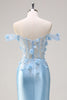 Load image into Gallery viewer, Off The Shoulder Sky Blue Mermaid Corset Floral Long Prom Dress
