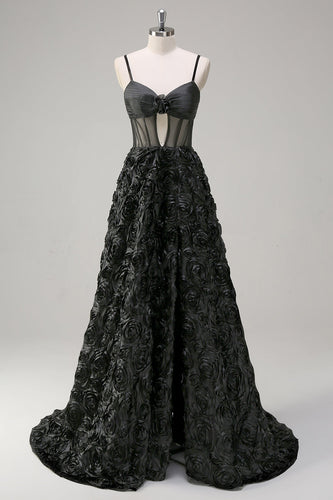 Elegant Black A Line Ball Gown Corset Prom Dress