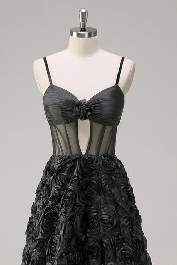 Elegant Black A Line Ball Gown Corset Prom Dress