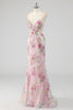 Load image into Gallery viewer, Navy Mermaid Sparkly Sequins Floral Print Long Prom Dress