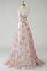Load image into Gallery viewer, Sparkly Pink A Line Strapless Floral Sequin Long Prom Dress