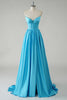 Load image into Gallery viewer, Sparkly A Line Blue Strapless Sequin Corset Long Prom Dress