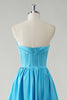 Load image into Gallery viewer, Sparkly A Line Blue Strapless Sequin Corset Long Prom Dress