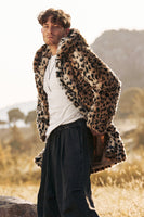 Load image into Gallery viewer, Leopard Print Men&#39;s Faux Fur Hooded Coat Mid-Long Fur Jacket