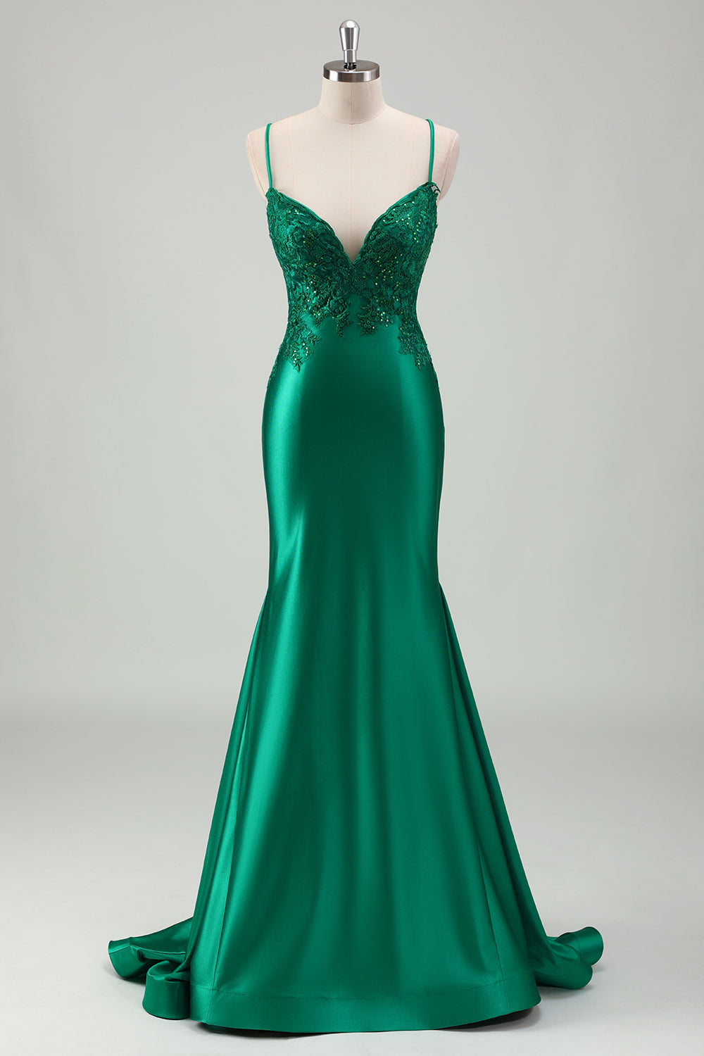 Sparkly Green Mermaid Satin Long Prom Dress with Appliques