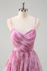 Load image into Gallery viewer, Pinkish Purple A Line Floral Spaghetti Straps Long Prom Dress