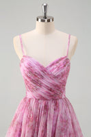 Load image into Gallery viewer, Pinkish Purple A Line Floral Spaghetti Straps Long Prom Dress