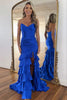 Load image into Gallery viewer, Royal Blue Corset Tiered Strapless Long Prom Dress with Slit