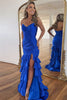 Load image into Gallery viewer, Royal Blue Corset Tiered Strapless Long Prom Dress with Slit
