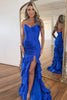 Load image into Gallery viewer, Royal Blue Corset Tiered Strapless Long Prom Dress with Slit