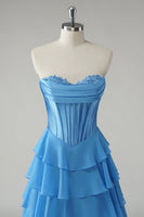 Load image into Gallery viewer, Blue Sweetheart A Line Ruffled Long Prom Dress