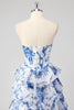 Load image into Gallery viewer, Blush Floral A Line Strapless Corset Tiered Prom Dress