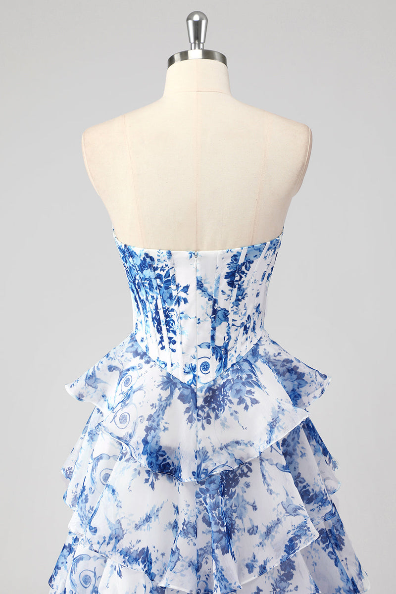 Load image into Gallery viewer, Blush Floral A Line Strapless Corset Tiered Prom Dress