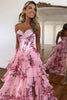 Load image into Gallery viewer, Blush Floral Tiered Corset Strapless Prom Dress with Slit