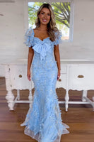 Load image into Gallery viewer, Blue Sparkly Sequins Mermaid Long Corset Prom Dress